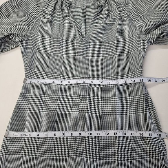 Lewit Posy Rosa Dress Womens 4 Green/White Houndstooth V-Neck Slit Front - Picture 11 of 14